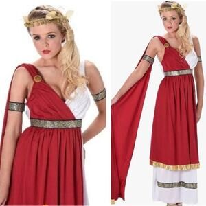 Roman Empress Women’s Greek Goddess Costume Toga Red Gold Medium